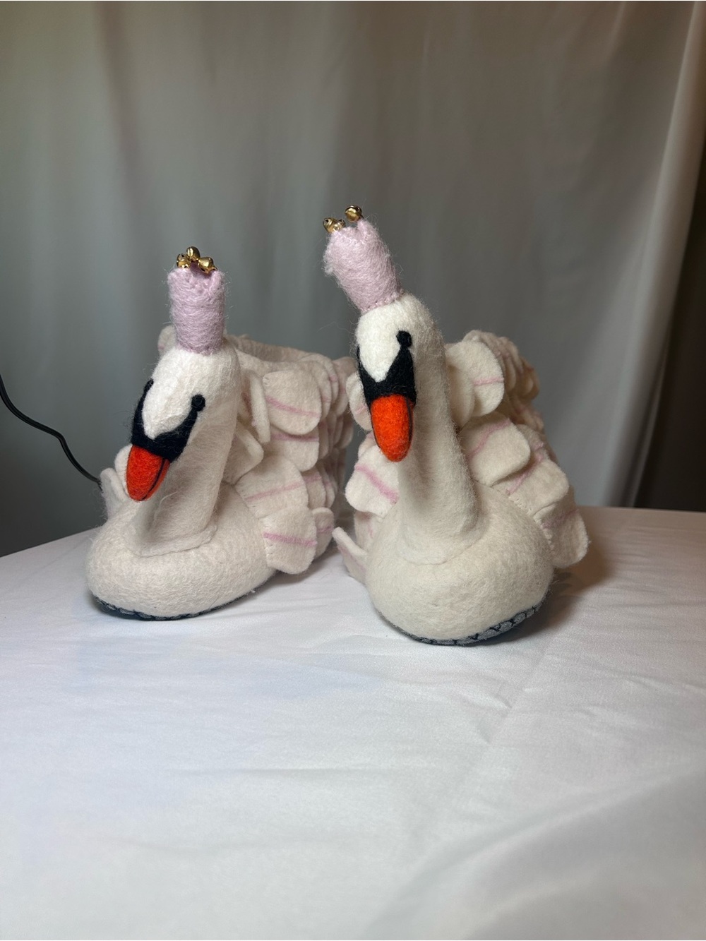 Plush Swan Women's Slippers in White with Pink Crown